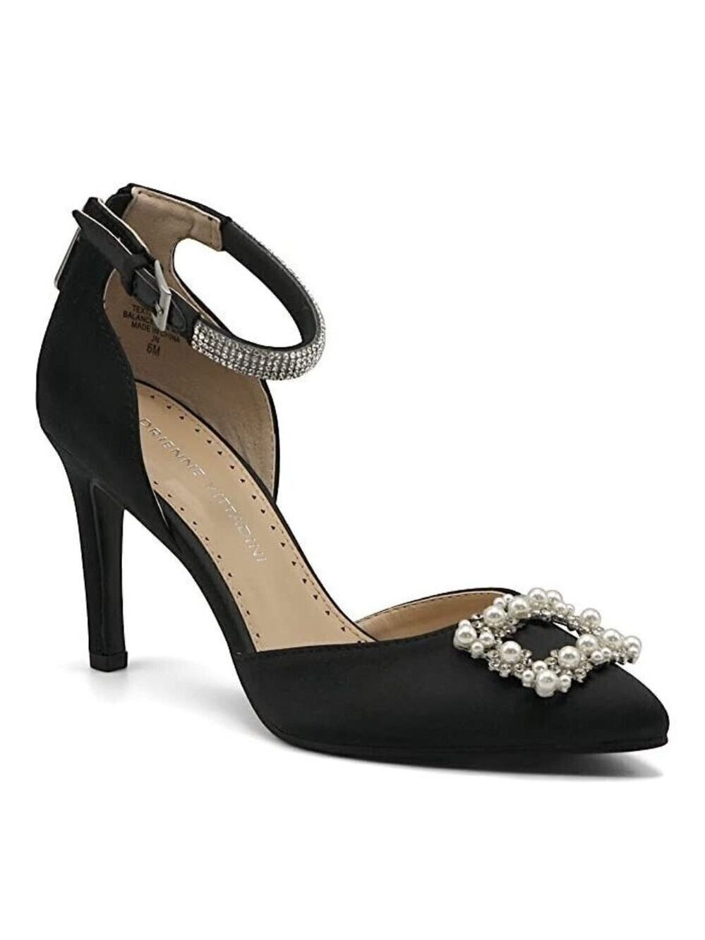 ADRIENNE Vittadini BNWOT "Nirvana" Ankle Strap Black Jeweled Heel Women Sz 7.5